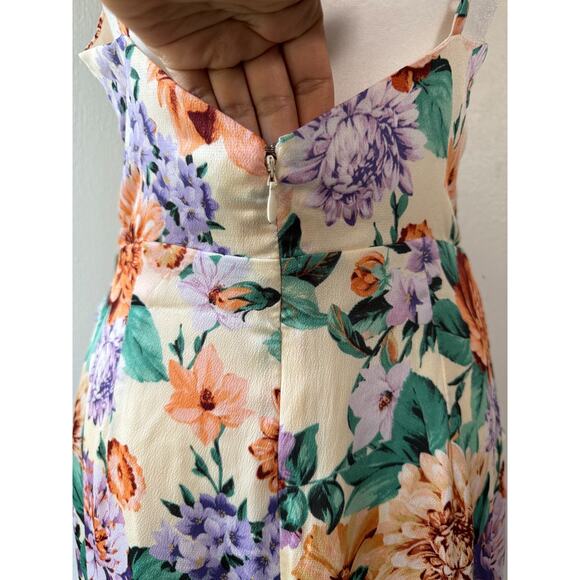 Express Floral Faux Wrap Midi Dress Women‎ M Spaghetti Strap Tulip Hem Cocktail - Picture 6 of 14